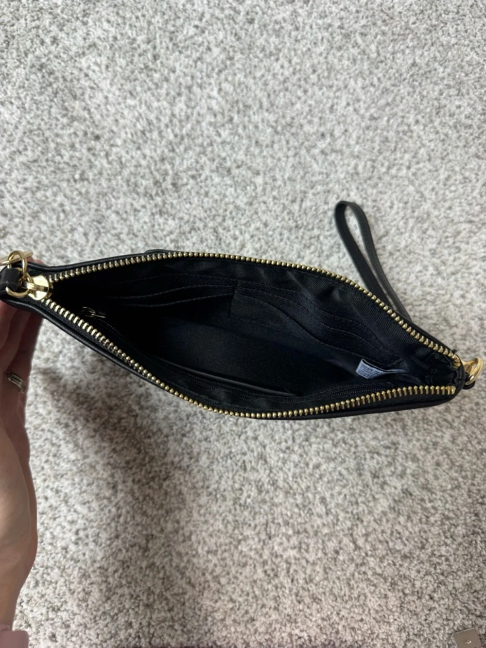 Nine West Black Vegan Leather Wristlet Clutch Bag Gold Hardware Minimalist Chic